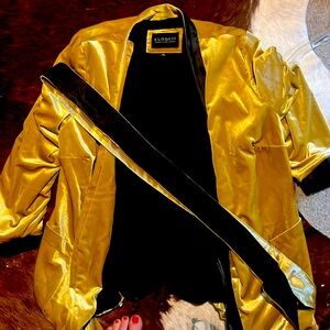 Eloquii Studio Gold smoking jacket with sash